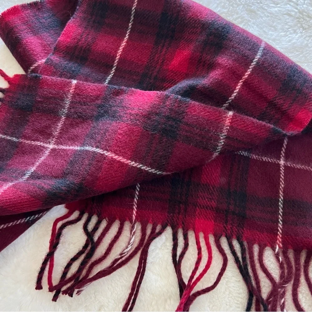 Vintage Lambswool Scarf 12”x54” – Made in Scotland – Red Tartan Plaid